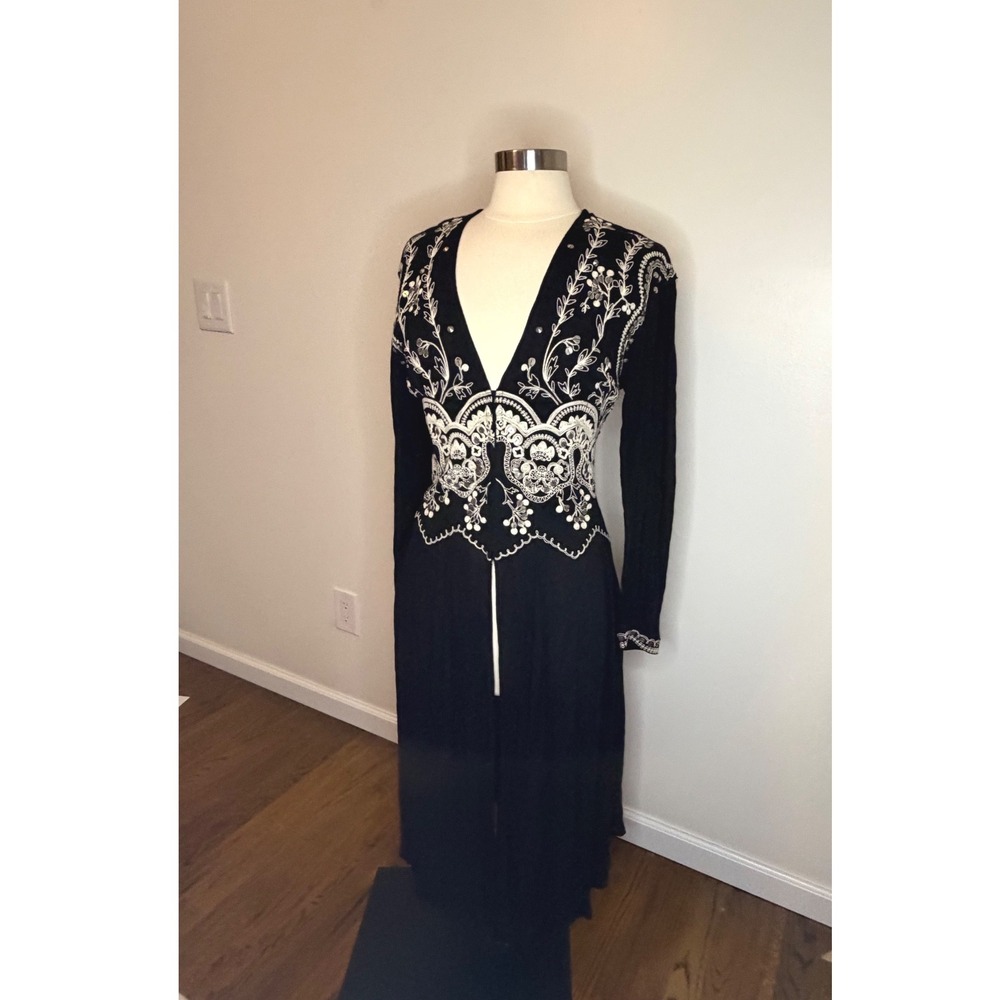Free People Highline Skyline Maxi Top Black Embroidered Sequin Boho Festival S - Picture 2 of 10
